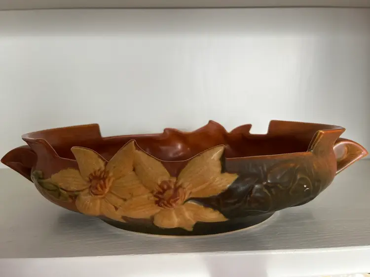 Vintage Roseville Art Pottery Clematis Large Oval Console Bowl 460-12"