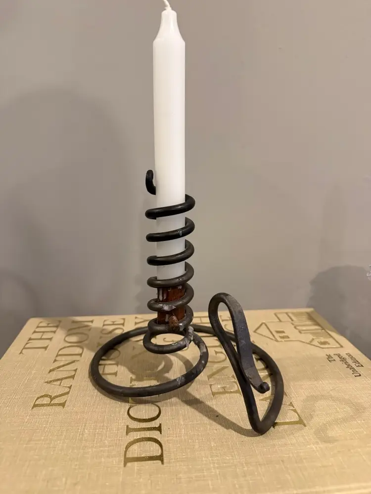 Amish Courting Candle Spiral Taper Holder Wood Peg Black Colonial Iron
