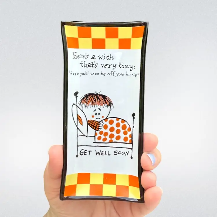 1960’s Houze Art Glass Get Well Novelty Trinket Dish 6in