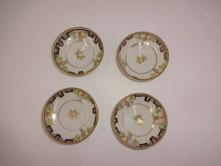 4 Vintage Small Noritake ? Footed Handpainted Salt Nut Cellars Dishes Bowls