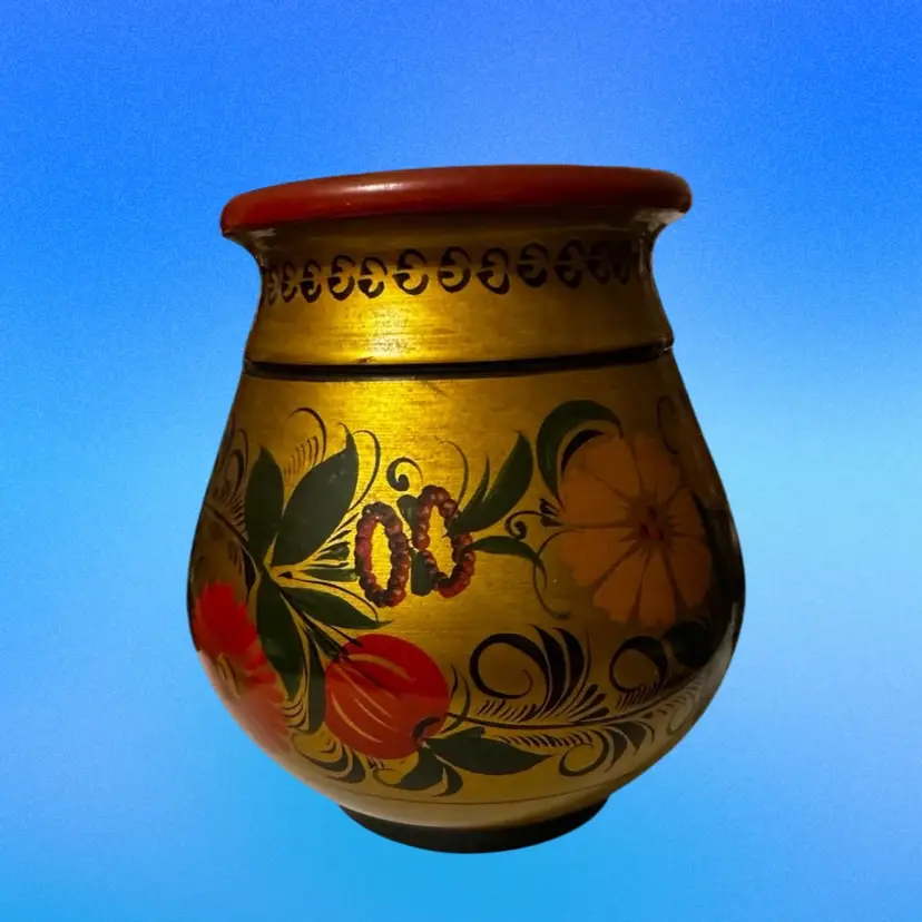 Vintage Russian wooden canister or vase