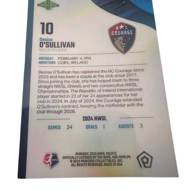 Denise O’Sullivan 2025 NWSL Parkside Pacific Green Refractor 5/10