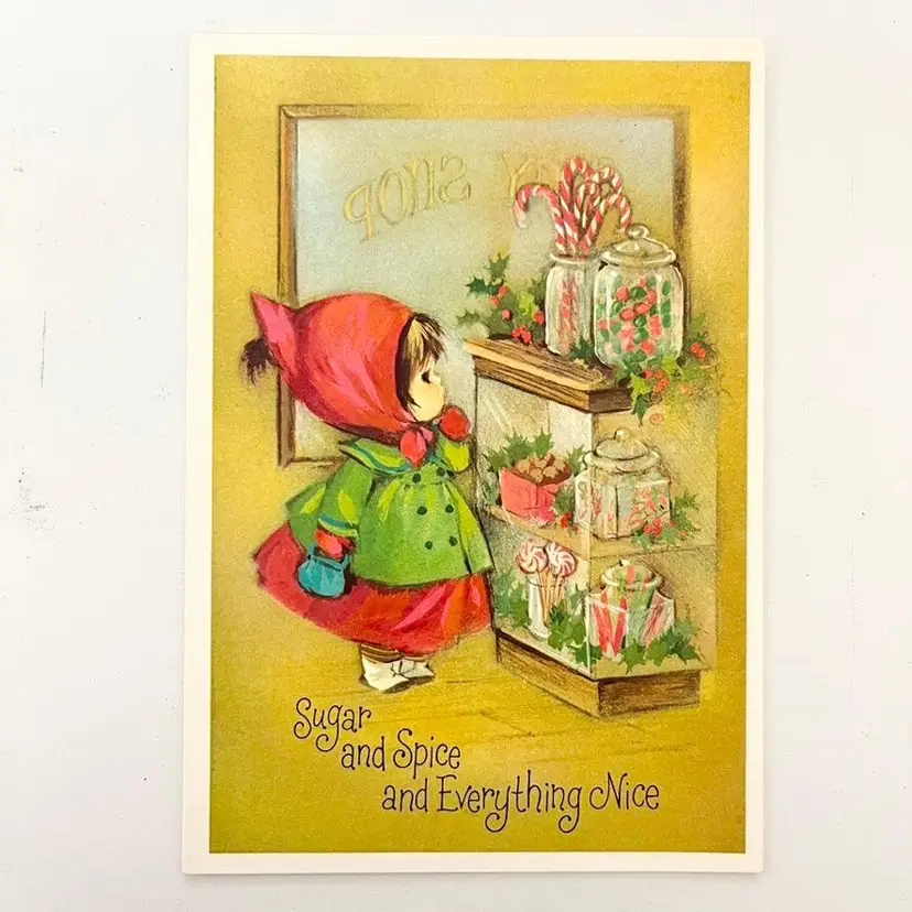 Hallmark Charmers Christmas Greeting Card Sugar and Spice and Everything Nice Used Vintage Junk Journal Media Paper