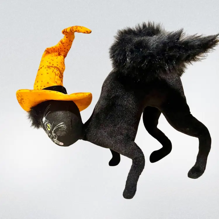 Annalee 2014 Scaredy Cat 13" Halloween Black Cat with Witch Hat