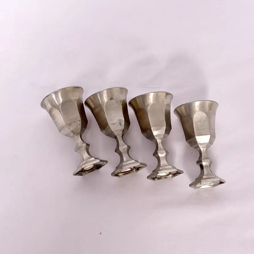 Set 4 Leonard Hand Cast Pewter Shot Glasses Barware 1 oz Mini Goblets Small