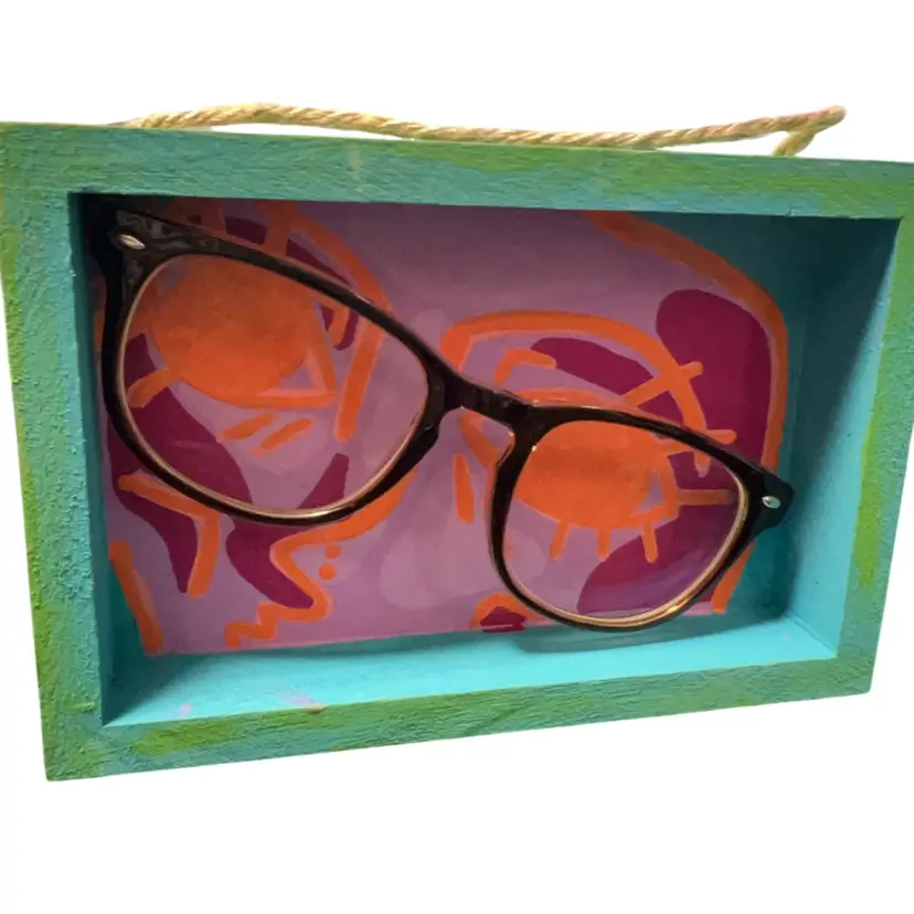 Hand painted On Wood With 3D Art Elements: “I See You” Series, #3, Signed By Artist, Wall Hanging Or Shelf Sitter 6” Wide