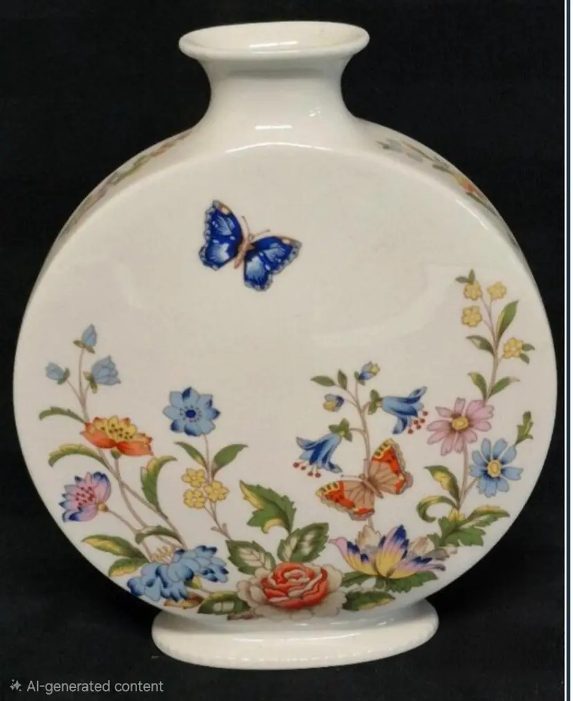Vintage Aynsley Fine Bone China Vase in the Popular Cottage Garden Pattern with a Butterfly