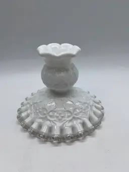 SPANISH LACE White Fenton Milk Glass Candlestick Circa 1968-1976 USA