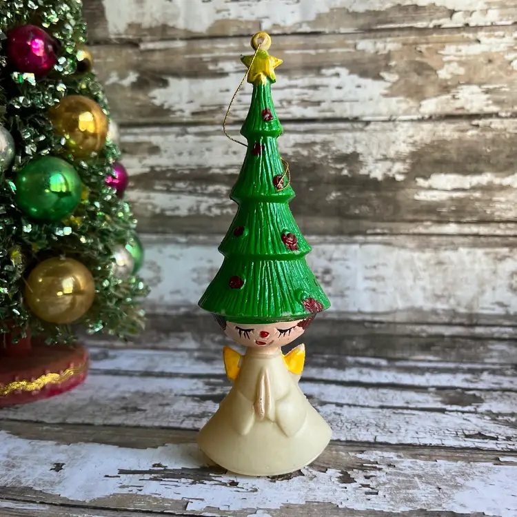 Vintage Christmas Tree Angel Blowmold Hanging Ornament