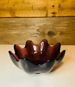 Vintage Blenko Amethyst Small Petal Lotus Glass Bowl Mid Century Modern Retro Boho