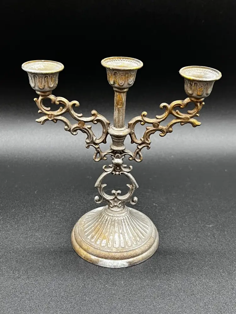 Mini Interpur Italian Ornate Brass Triple Candelabra 🕯️