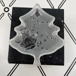 Celebrations Christmas Tree Candy Dish 7.5" Frosted Pressed Glass Plate 312280