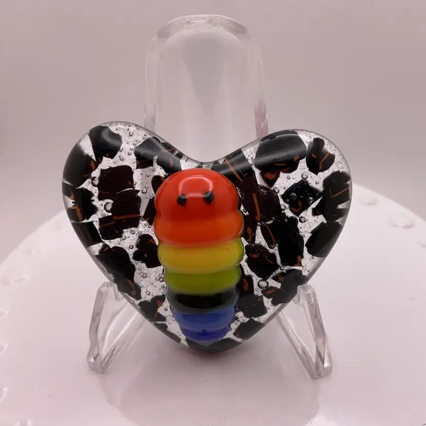 Made by Me! Fused Glass Rainbow Bug Pocket Heart 1.75” Handcrafted Studio Art