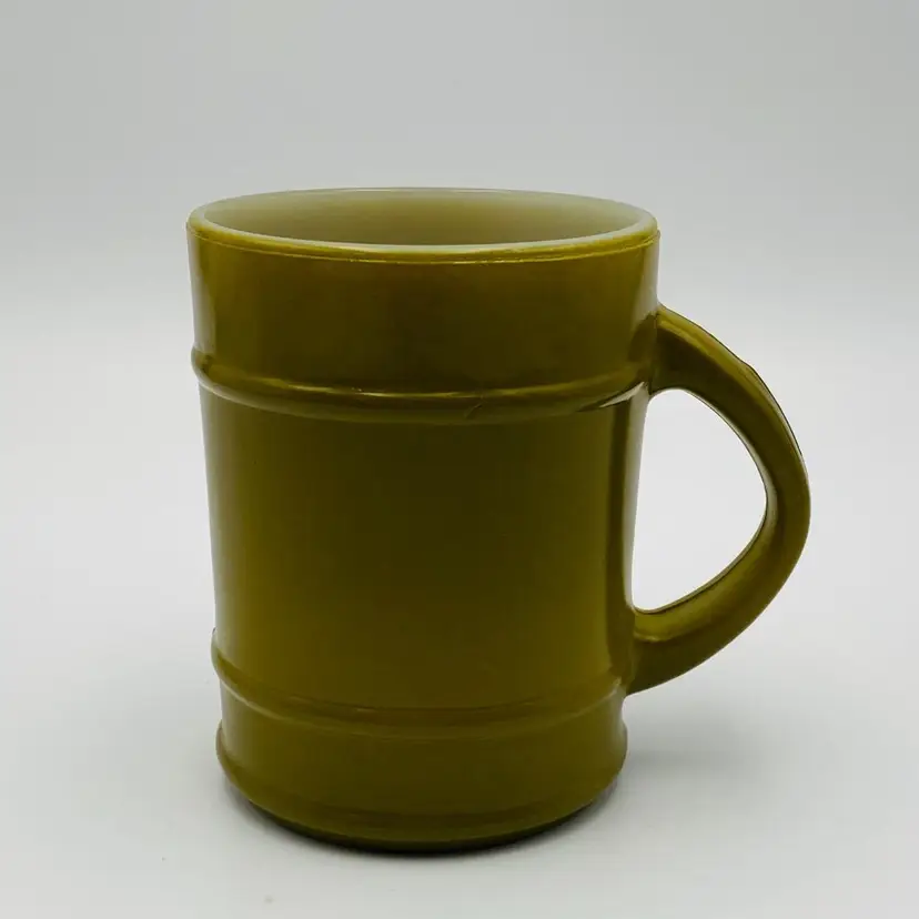 Vintage Anchor Hocking Fire King Coffee Barrel Mug Avocado Green 12 fl oz