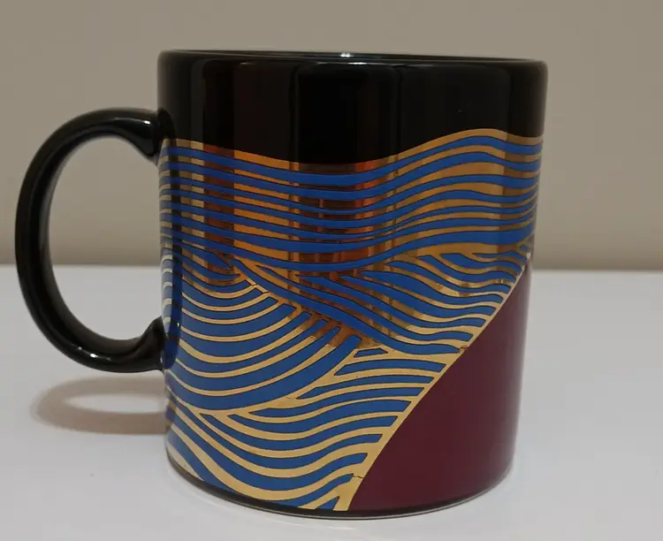 Vintage 80's Laurel Burch Black And Purple With Gold Outline Of Cool Stallion Coffee Mug; Cool Retro Design