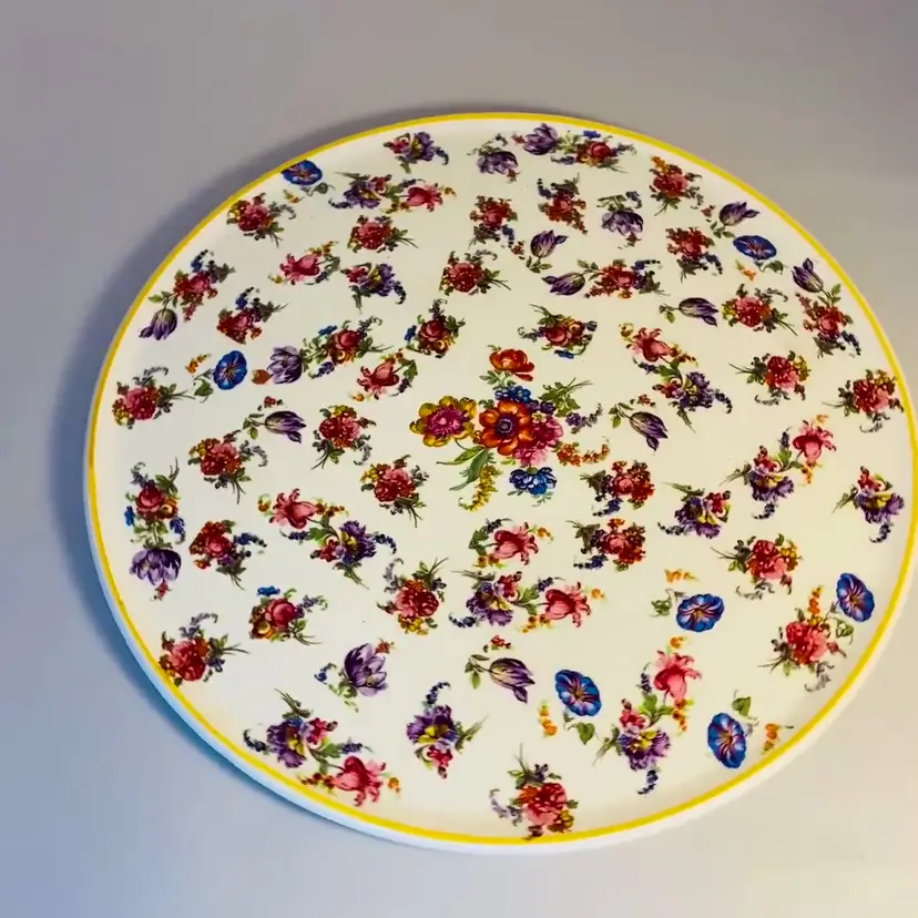 #3717 ENGLAND Floral flat round cake plate England 11 inch Chintz Poppies Cornflowers Morning