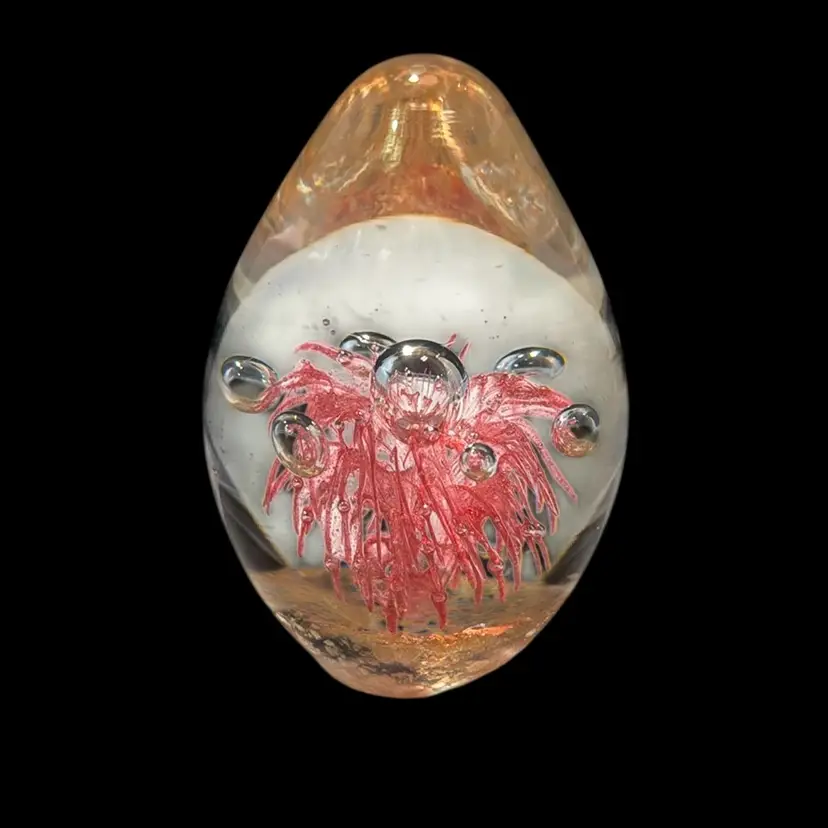 Pink Flower With Controlled Bubbles On A Gold Field Paper Weight