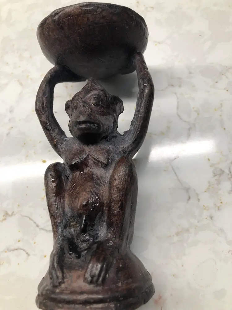 Metal Monkey Holding A Small Dish