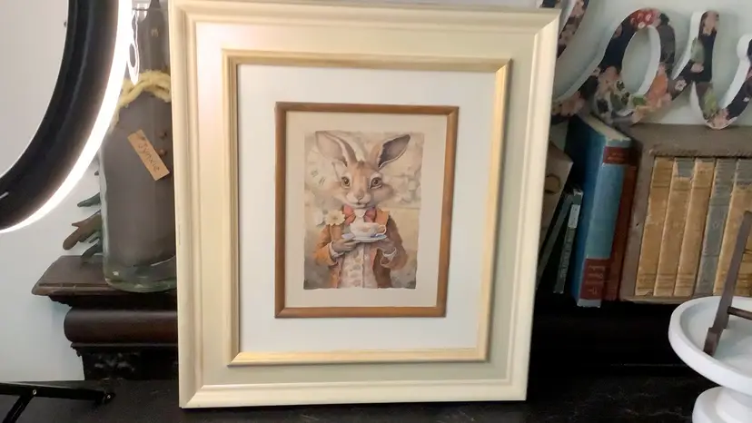 Cute Bunny Rabbit For Easter Or Nursery Framed In Yellow  19 X 16.5"