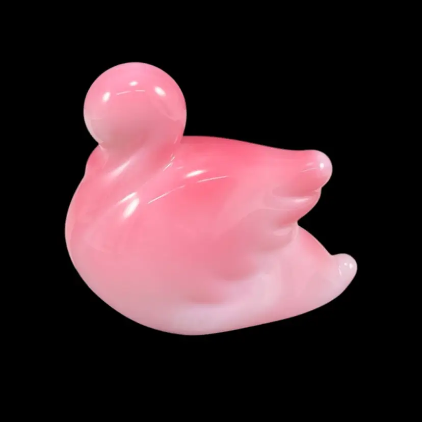 Heisey Fenton Rosalene Glass Swan Figurine For HCA Limited Edition 225/450, Heisey By Fenton Glass Duck Figurine, Heisey Collectors Of America Commissioned Piece