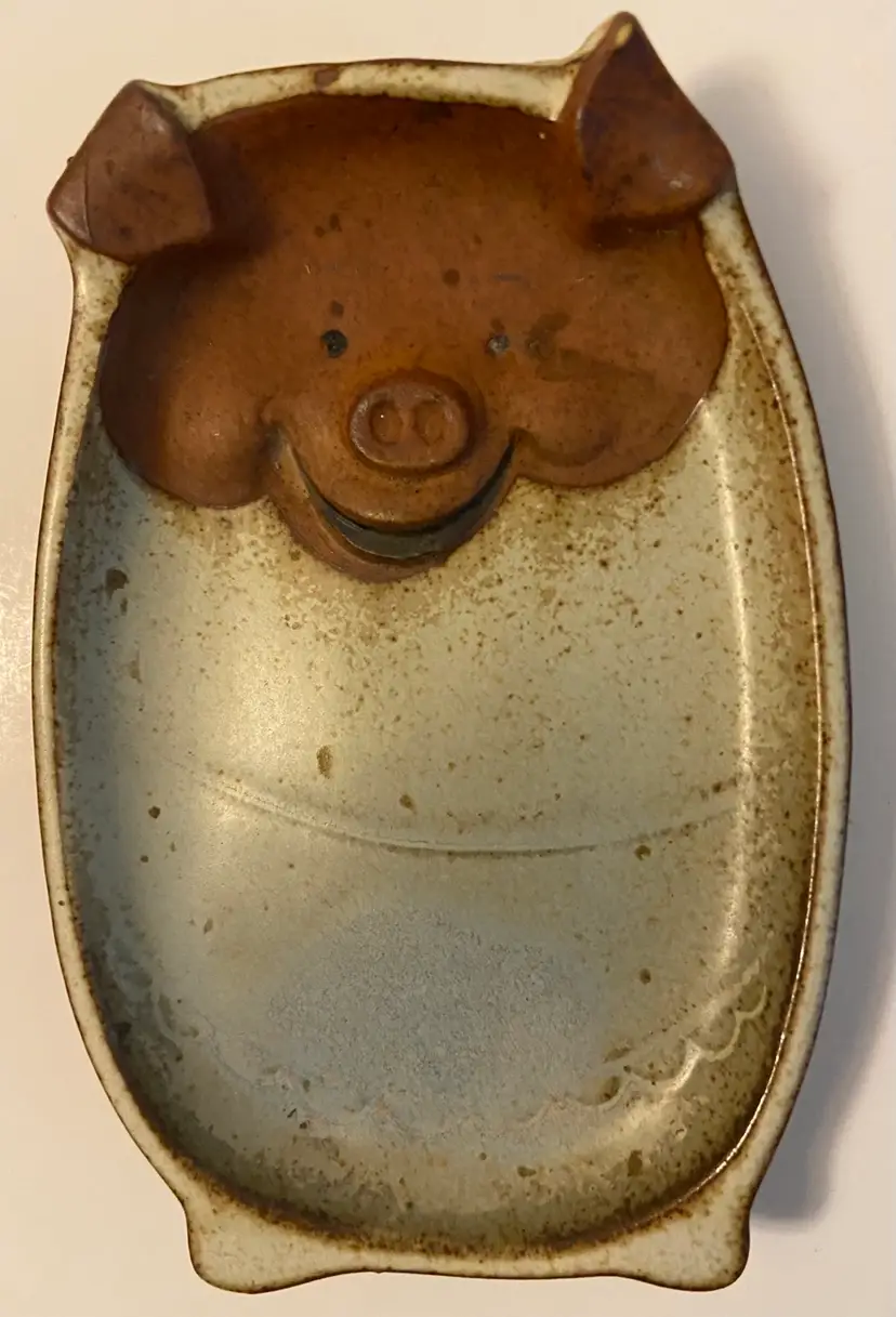 Large Smiling Pig Soap/Trinket/Spoon Holder UCTI Japan 4” X 6” 