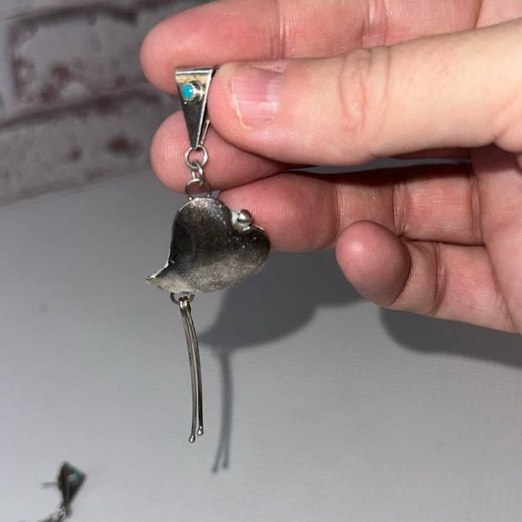 Vintage  Nofchissey Turquoise . Heart Earrings By A Native American Woman 3.5” Long (tested) SS