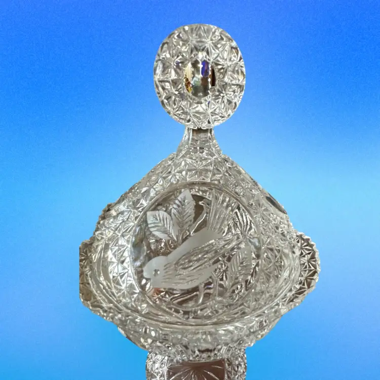 Vintage Hofbauer The Byrdes Collection Pedestal Compote German Crystal Etched 90s W/lid