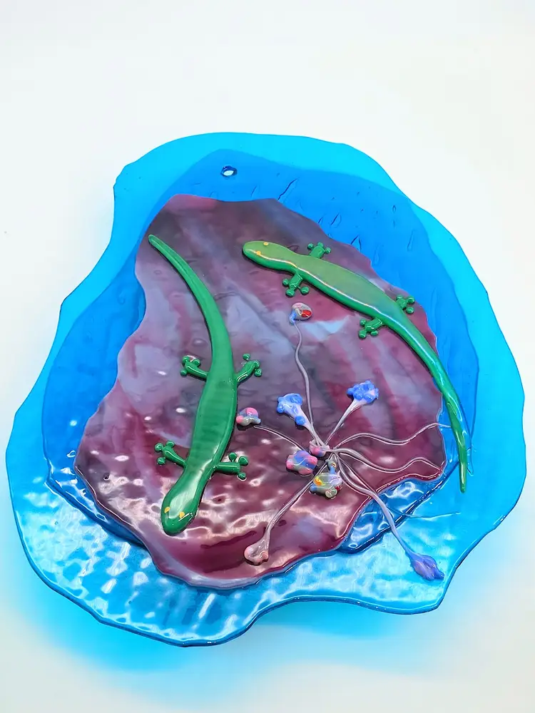Fused glass Lizard Wall Hanging Suncatcher 12.5" x 11"