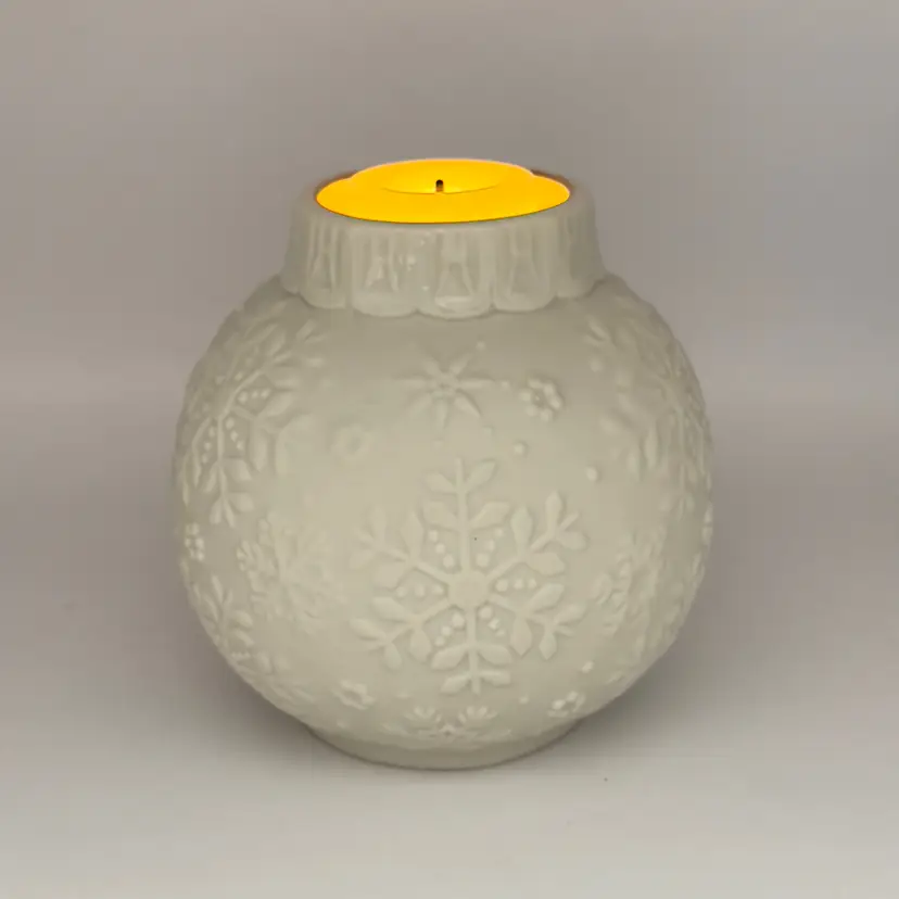 Ornamental Glow Snowflake Votive Tealight Embossed Ceramic Candle Holder, Cozy Winter Decor, By Lenox, Made in China, MPN SKU#83897
