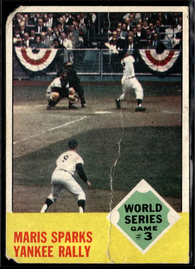 #112 World Series Game #3: Maris Sparks Yankee Rally 1963 Topps #144 *LIVE AUCTION*