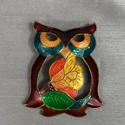 Cloisonné Owl Pendant set in Goldtone Metal