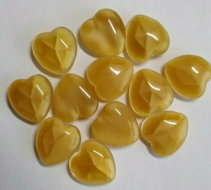 12 Heart Shaped Tan Translucent Glass Cabochons 12mm Vintage New Old Stock 1950s