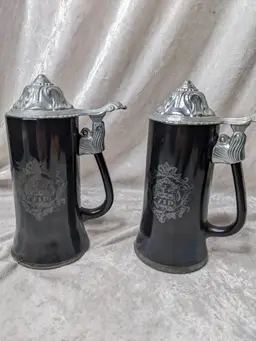 VIP Black Glass Stein Beer Set Of 2 Mug Metal Lid  Love of Maiden Poem Castlecore Hobbitcore Gothic 80s 70s a Barware Ale Tankard