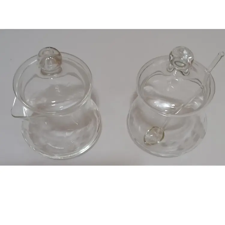 Vintage Cream & Sugar/Jam/Jelly/ Condiment Dishes; Floral Etching Adorns