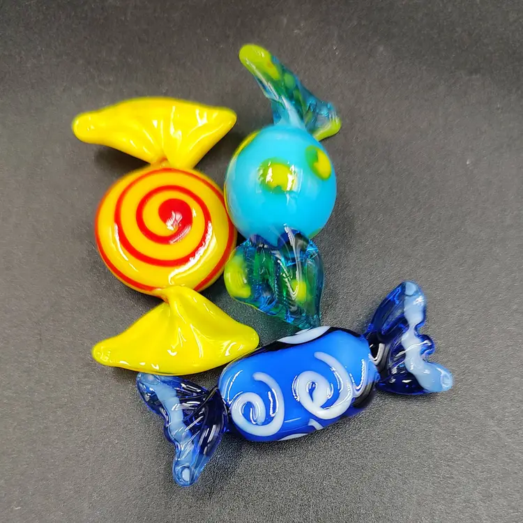 Handmade Fused Art Glass End of Day Trinket Dish With Three Blown Glass Candies