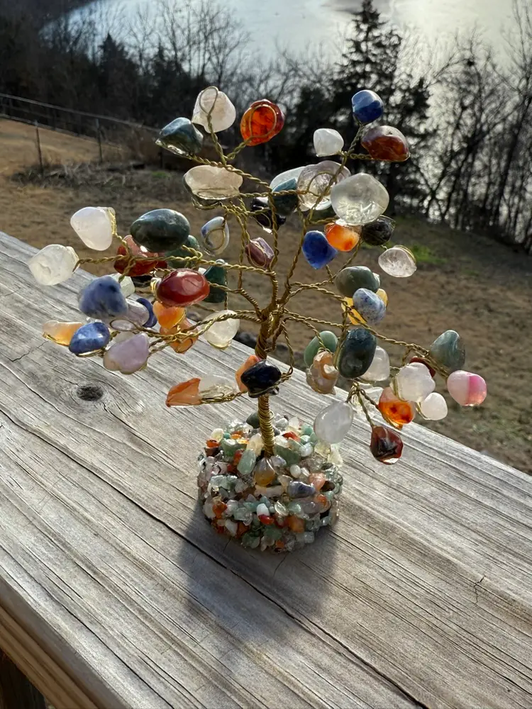Mixed Gemstone & Brass Wire "Money Tree" on Vomit Stone Base