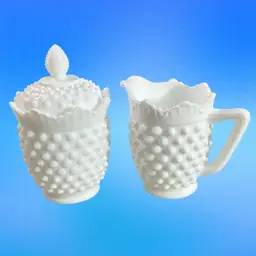 Fenton Hobnail Milk Glass Cream And Lidded Sugar Set