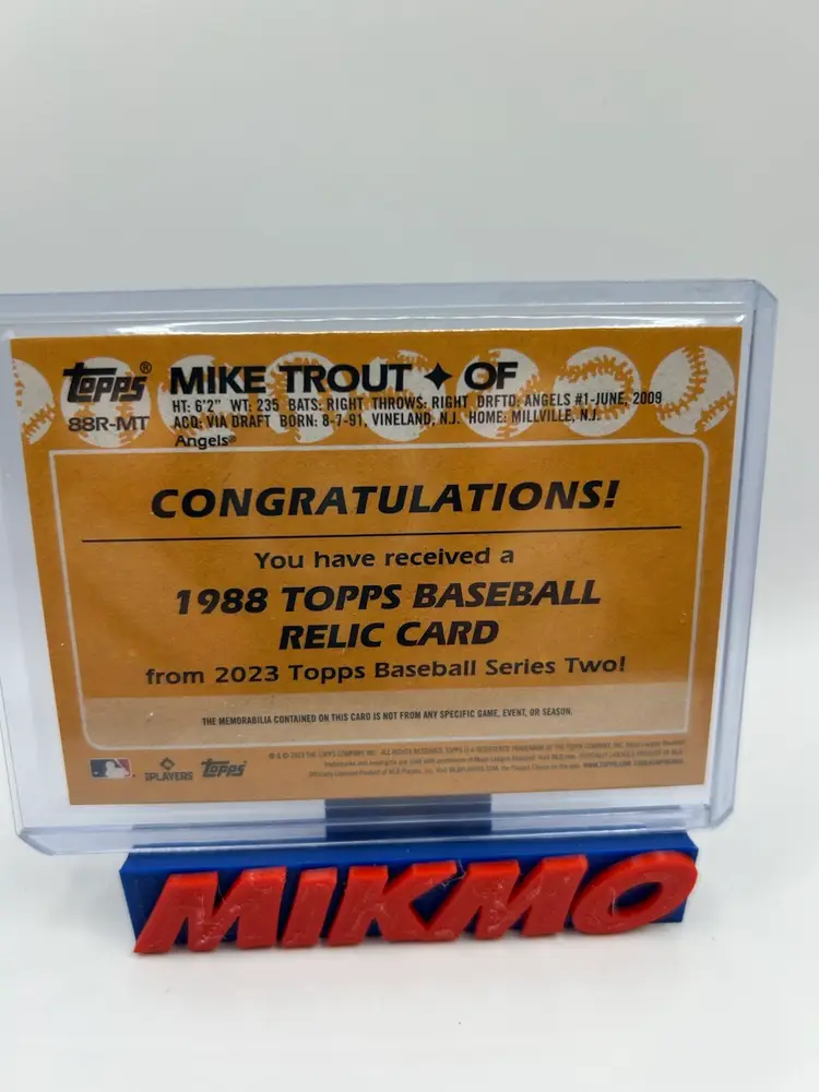 Mike Trout 2023 Topps Retro 35th Anniversary 1988 Game Used Relic Angels