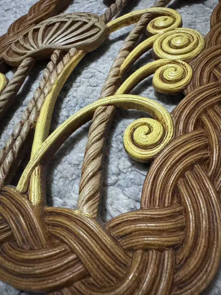 Vintage 1970's Burwood Mushroom Wall Plaque 2329-1 Boho MCM Faux Wicker Rattan