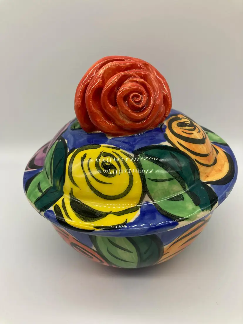 MARY ROSE YOUNG Art Pottery British UK Lidded Box Roses