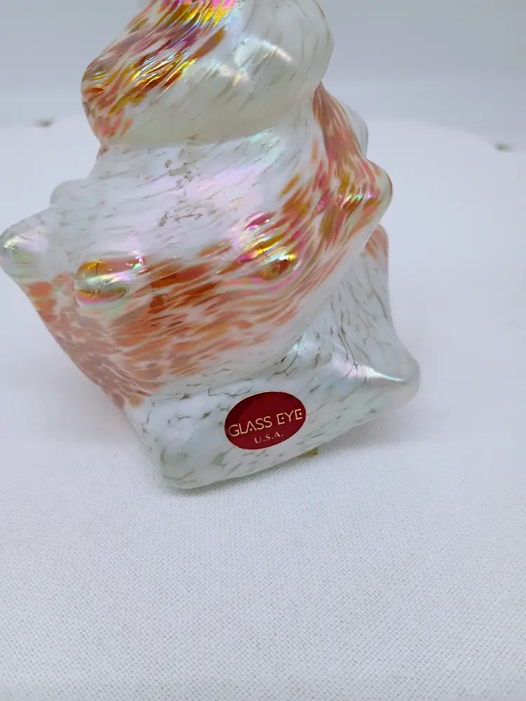 Glass Eye Studio White Iridescent Hand Blown Art Glass Sea Shell Conch Shell Oil Lamp