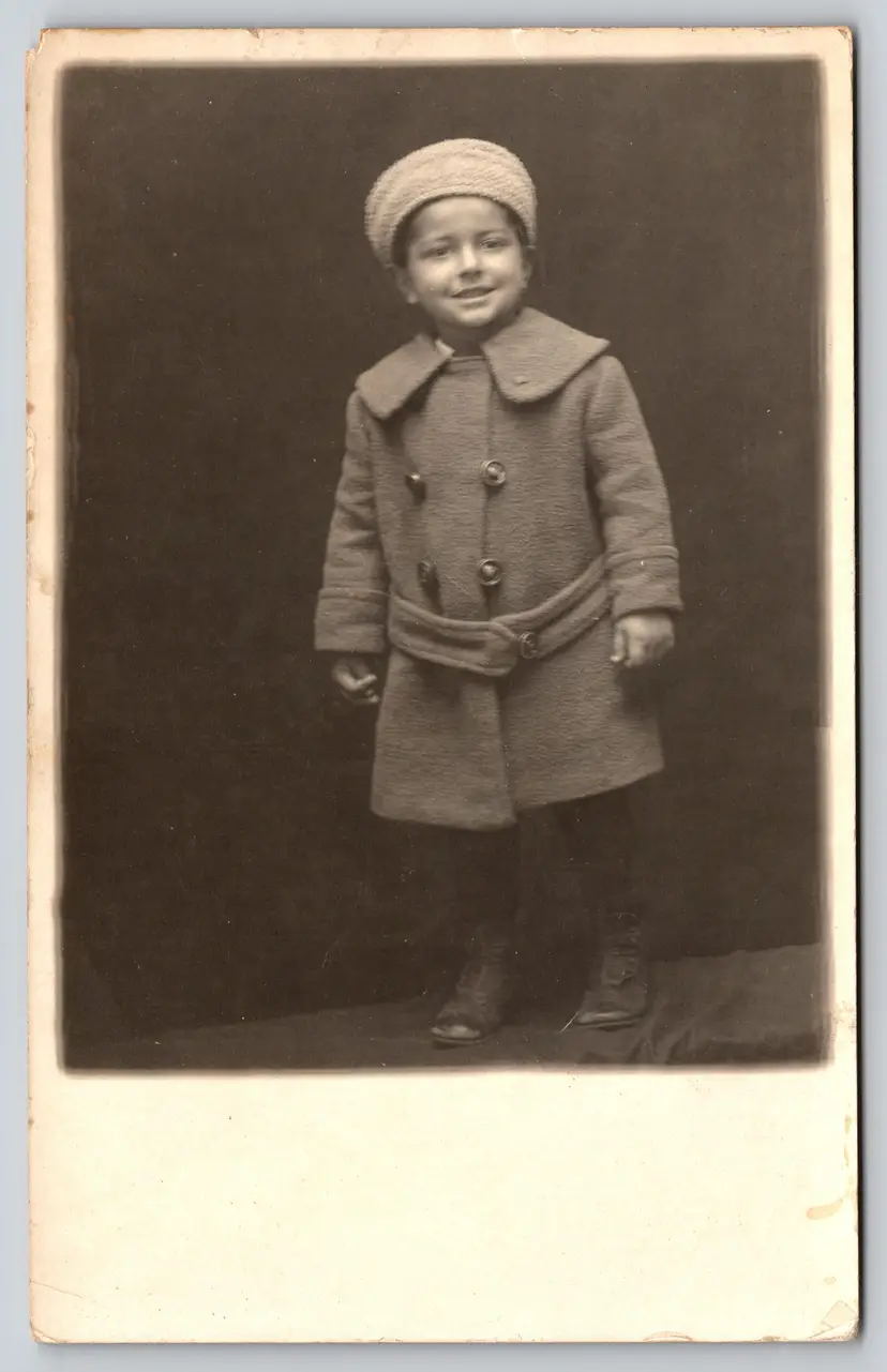 Postcard RPPC Happy Child in Peacoat Jacket and Hat Real Photo -  9310