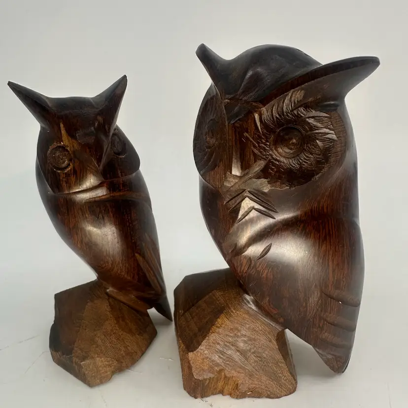 Hand Carved IronWood Owls Set/2