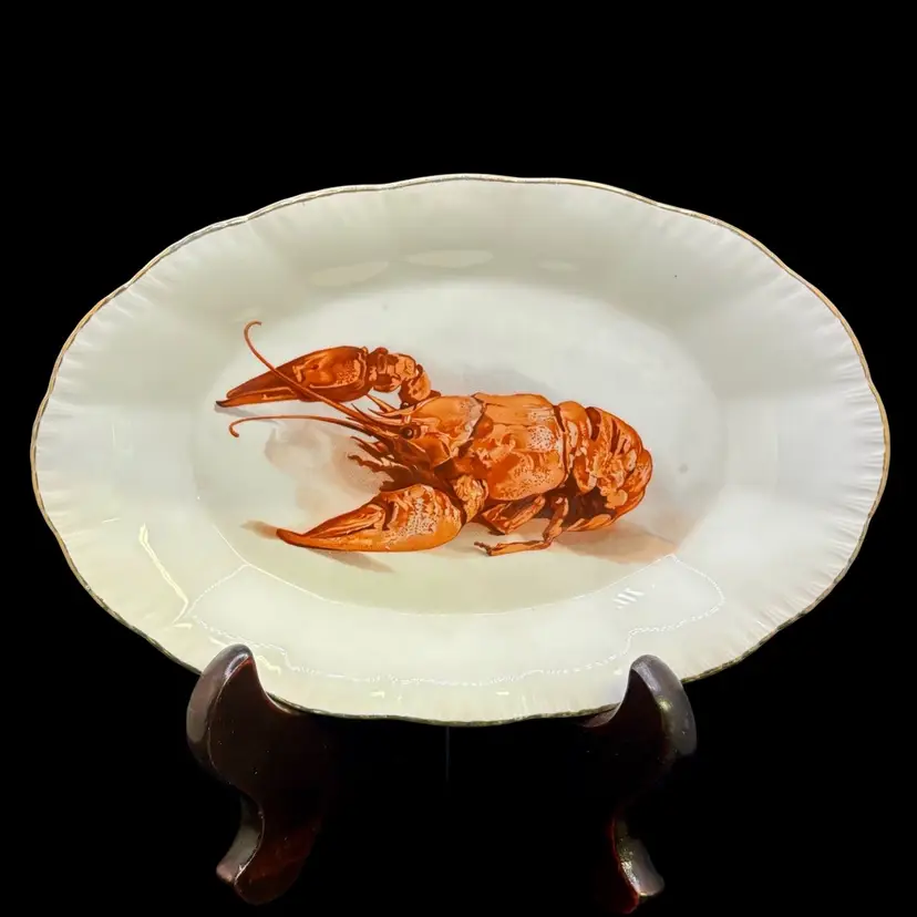 Lobster Dish England Gold gilded Trim Liverpool Road Pottery Fine Bone China 8.5”