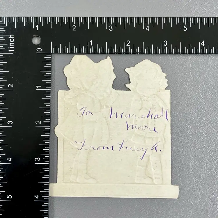 Antique Embossed Die Cut Valentine Card Some Class To My Girl 2 Children Bonnet 3.75"