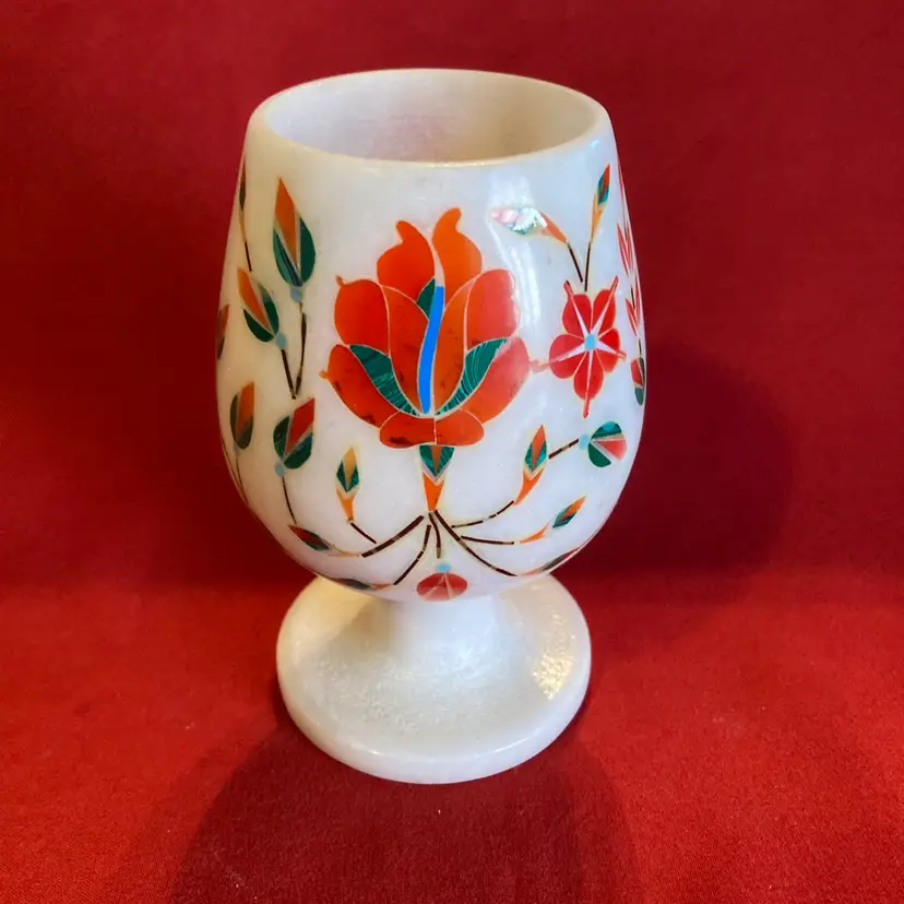 09. VTG Solid Marble/Carnelian Inlay Small Planter India