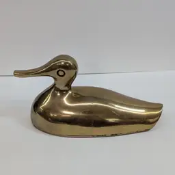 Vintage Brass Duck Swimming Large Eye Figurine Paperweight Rustic Cottagecore