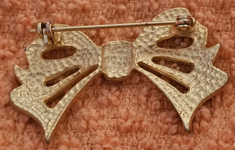 Faux Opal Gold Tone Bow Brooch VIntage Costume Jewelry