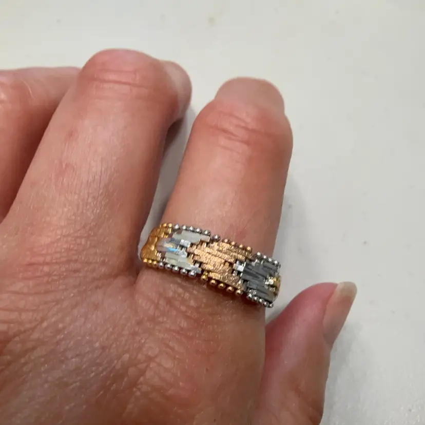 Vintage Italian Sterling Silver & Vermeiled Riccio Weave Ring Size 8, 3.9g