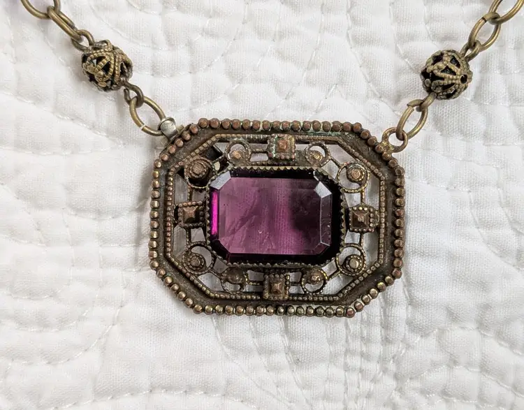 Antique Victorian Era Amethyst Choker Necklace with Front Clasp